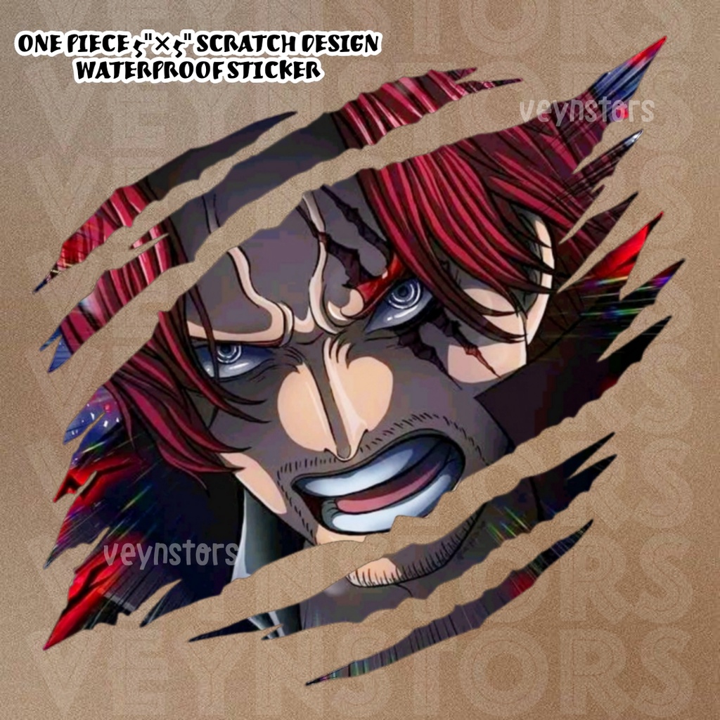 ONE PIECE RED HAIRED SHANKS SCRATCH DESIGN LAMINATED VINYL STICKER FOR ...