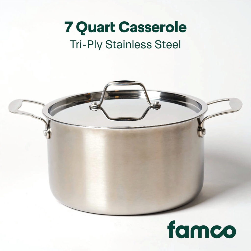 Famco 7QT Casserole 24cm, Triply Stainless Steel Induction Compatible