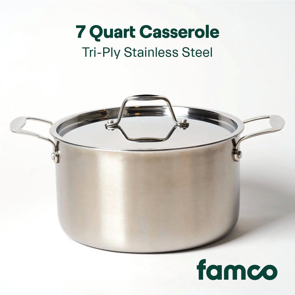 Famco 7qt Casserole 24cm Tri Ply Stainless Steel Induction Compatible Dutch Oven Heat Resist 2390