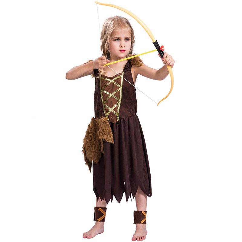 QOJX Barbarian Tribe Little Girl Hunter Costume Halloween Children