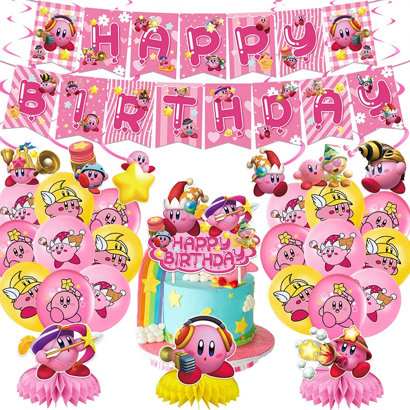 Pink Star Kabi Kirby Theme Birthday Party Cake Insertion Flag ...