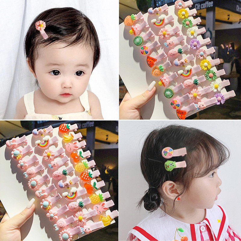 10pcs/card Cute Kids Hair Clip Set Bangs Hairpin Flower Fruit Baby Girl