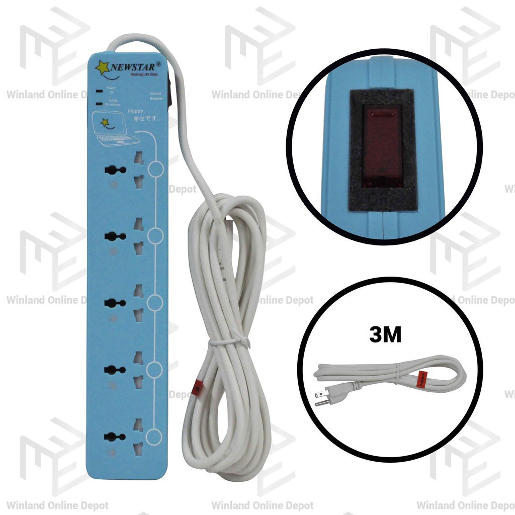 Newstar by Winland Surge Protector Extension Cord Cable Wire w/ 1 ...