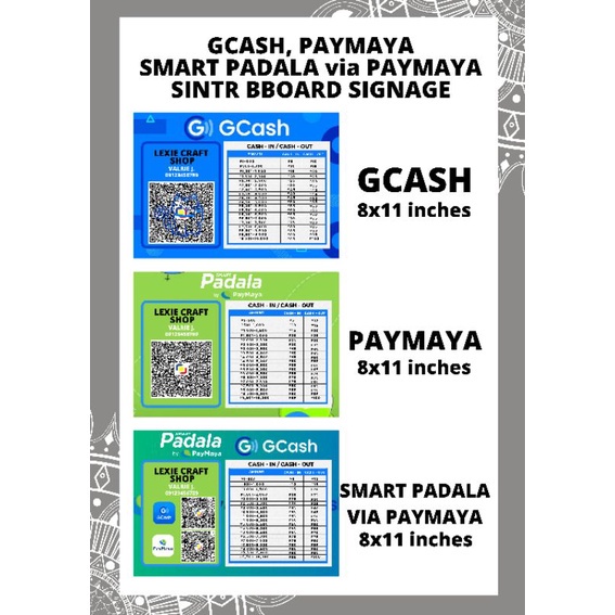 ♀₪gcash Paymaya Smart Padala Rates Qr Codes Scan To Pay Sintra Board Flat Signage 8x11 Inches 2510