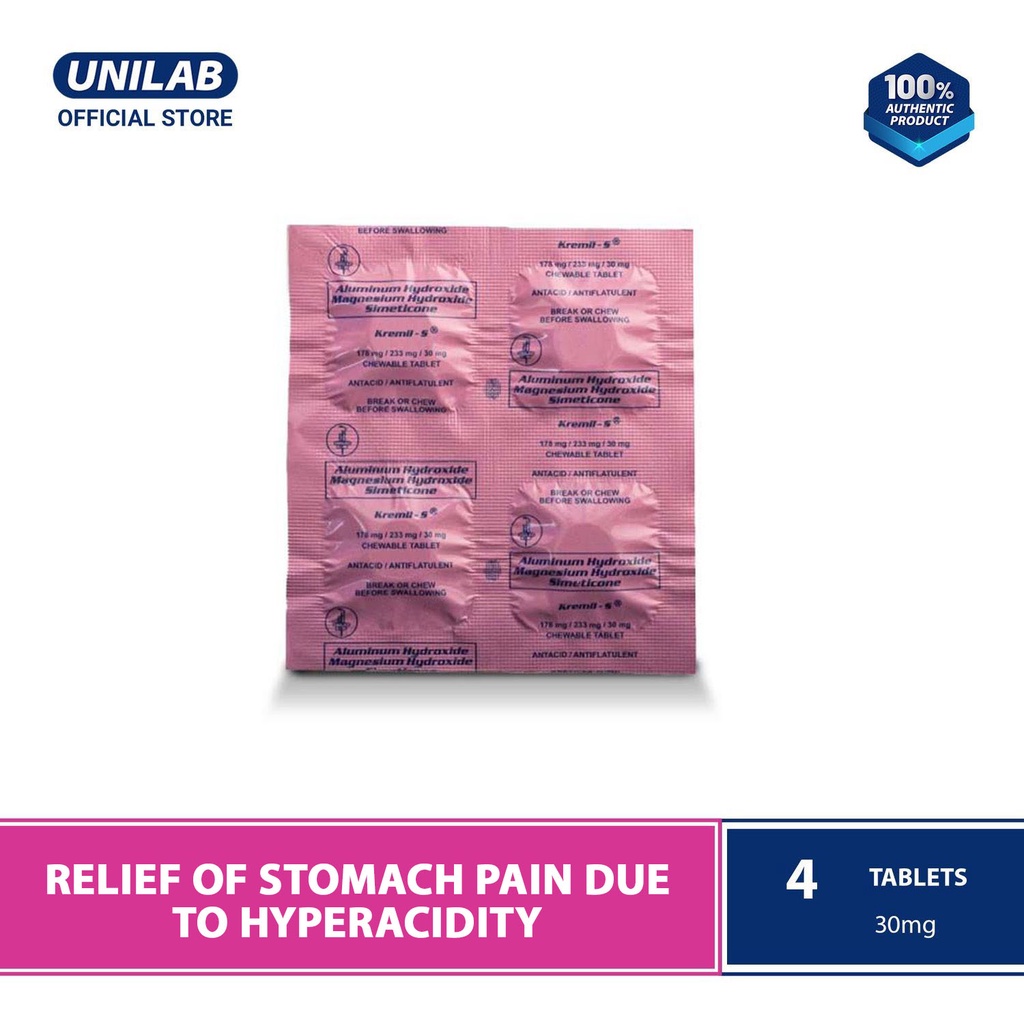 Unilab KremilS 4 Tablets Antacid for Fast Relief from Hyperacidity