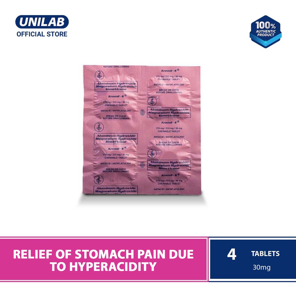 Unilab Kremil S 4 Tablets Antacid For Fast Relief From Hyperacidity