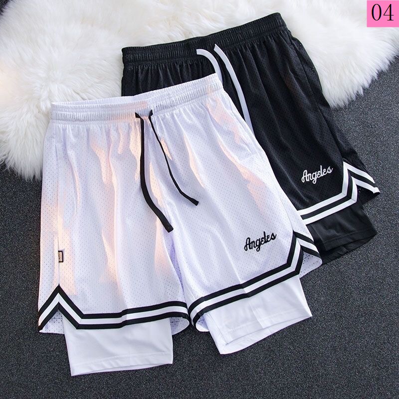 American Basketball Shorts Lining Ice Silk Fake Two Piece Three Point Knee Length Training Running Fitness Anti Shopee Philippines