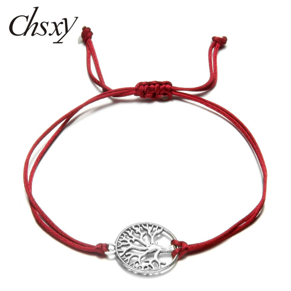 CHSXY Classic Silver Plated Tree of Life Bracelet Adjustable Lucky Red ...