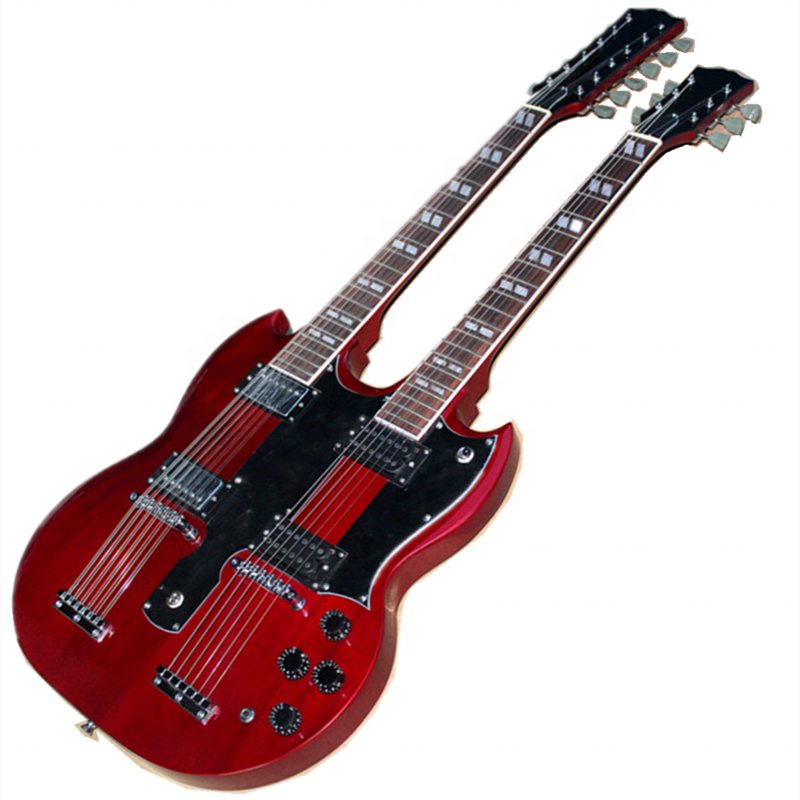 Huiyuan Double Neck Guitar Red 12+6 Strings Electric Guitar with Chrome