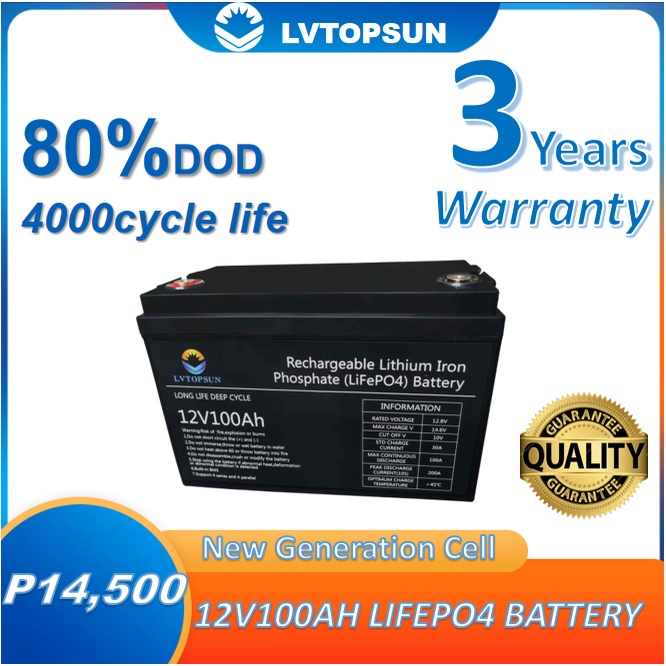 ☏LIFEPO4 Deep Cycle 12V 100AH Battery /Lithium LVTOPSUN. Shopee