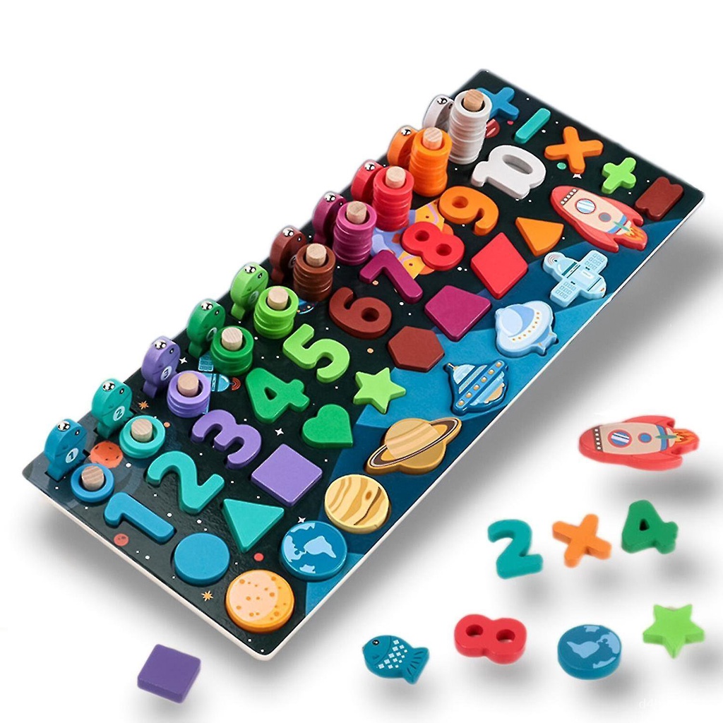 Wooden Alphabet Planet Space Shape Number Sorting Fishing Game Toys ...