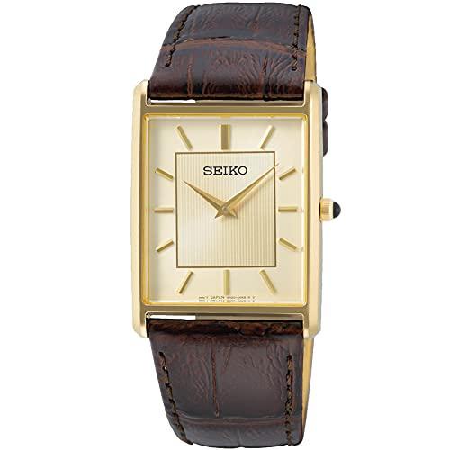 SEIKO SWR064 Watch Men s Square Design Quartz Champagne Gold Dial x ...