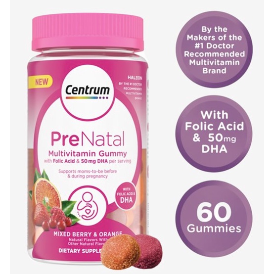 2023COD Centrum Prenatal Multivitamin Gummies with DHA and Folic Acid