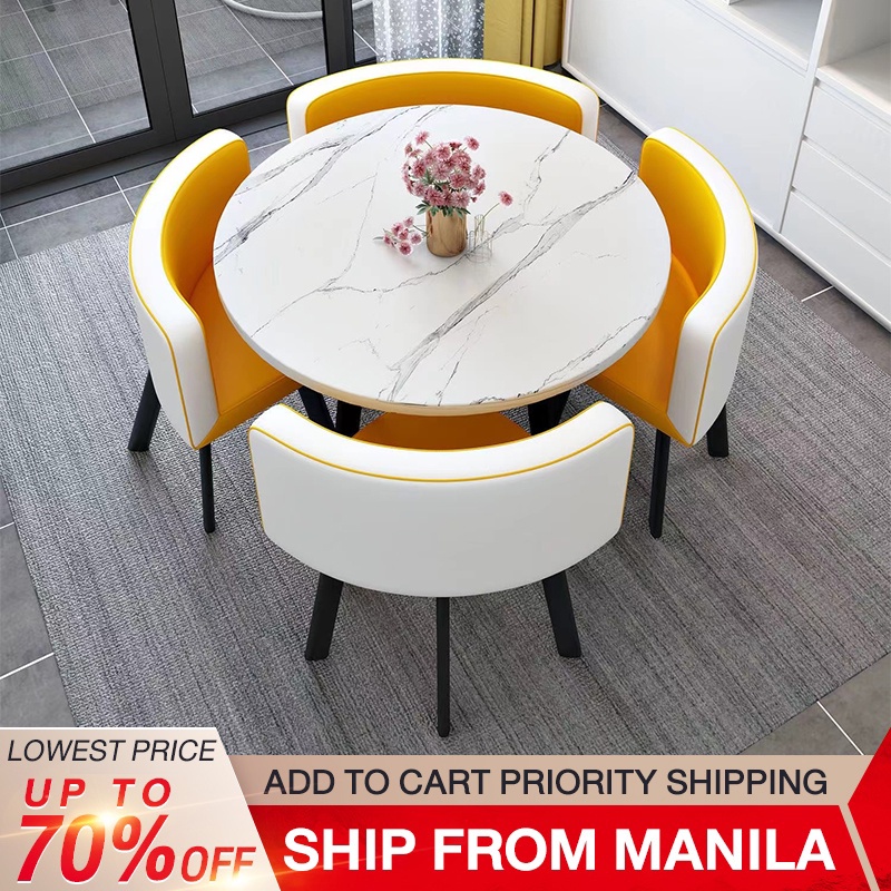 BAIERDI 80CM + four stools dining table set small round table reception ...