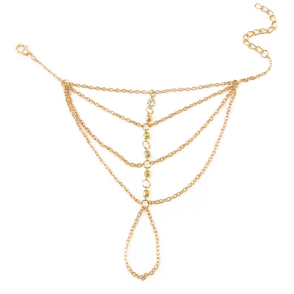 [LK] Celebrity Slave Chain Link Finger Ring Hand Harness Bracelet Beach ...