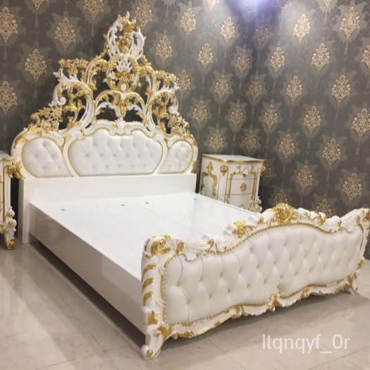 Good Price Cama Bedroom Set Luxury King Size Solid Wood Bed Frames Gold