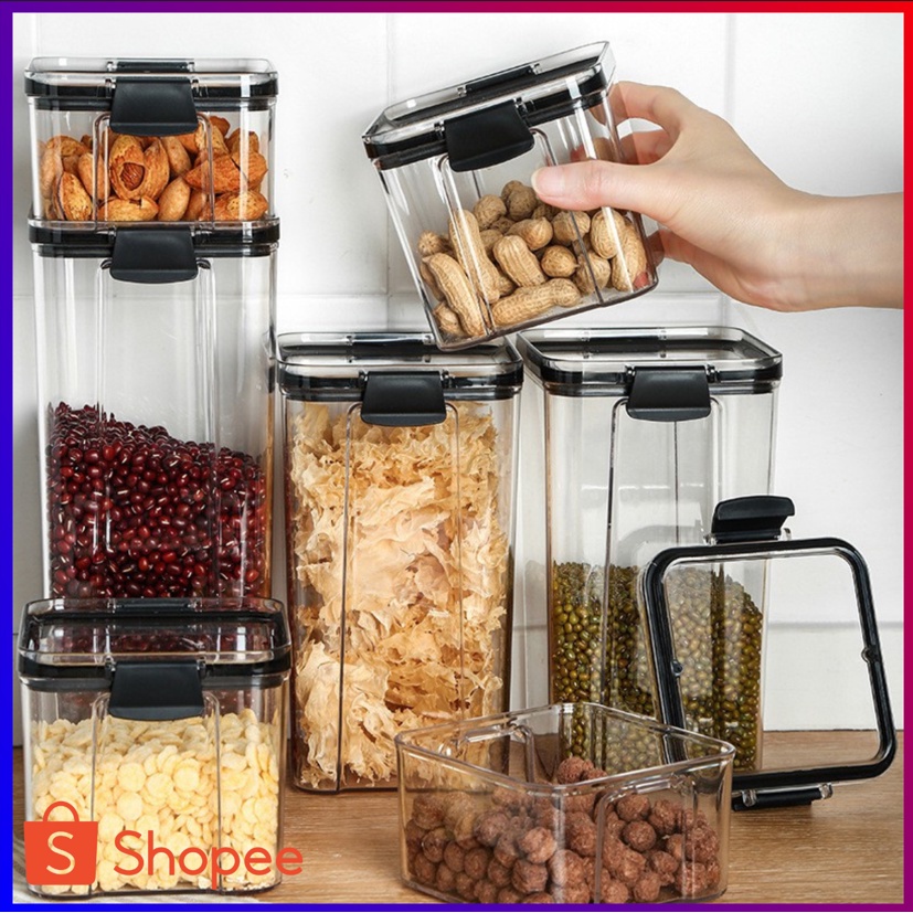 ☃Clear Plastic Storage Container Multigrain Cereal Container Airtight