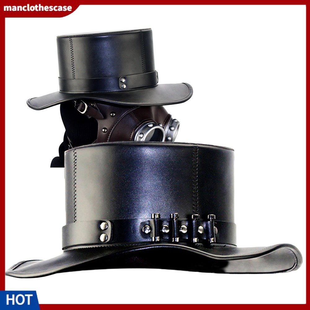 (manclothescase) Plague Doctor Gothic Steampunk Faux Leather Top Hat ...