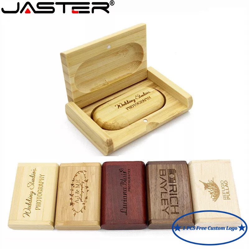 ♣JASTER (Free Custom Logo) USB 2.0 Flash Drive 64GB Art Wooden with Box ...