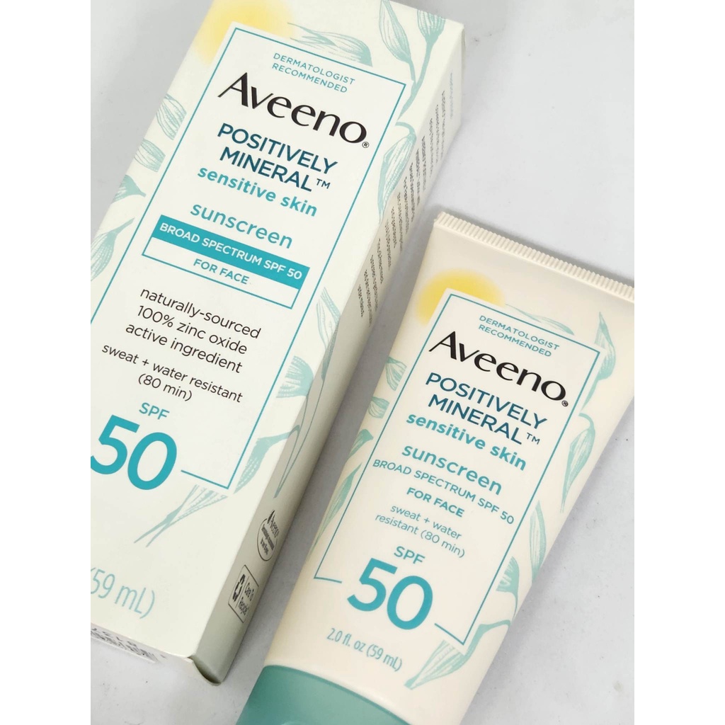 Aveeno Positively Mineral Sunscreen Face Sensitive Skin SPF50 59ml