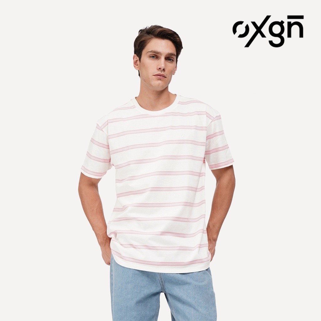 OXGN Striped Regular Fit TShirt With Embroidery For Men (Blush