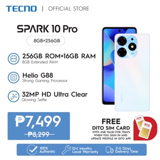 Tecno Spark 10 Pro Factory Unlocked Dual SIM-8GB RAM-Helio G88  Processor-WHITE