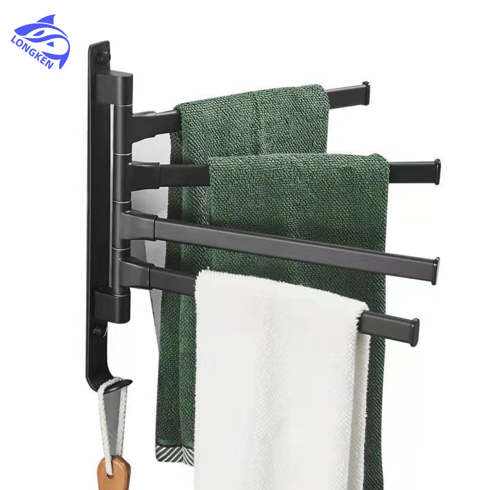 No punch bathroom towel rack space aluminum rotatable towel rack matte ...