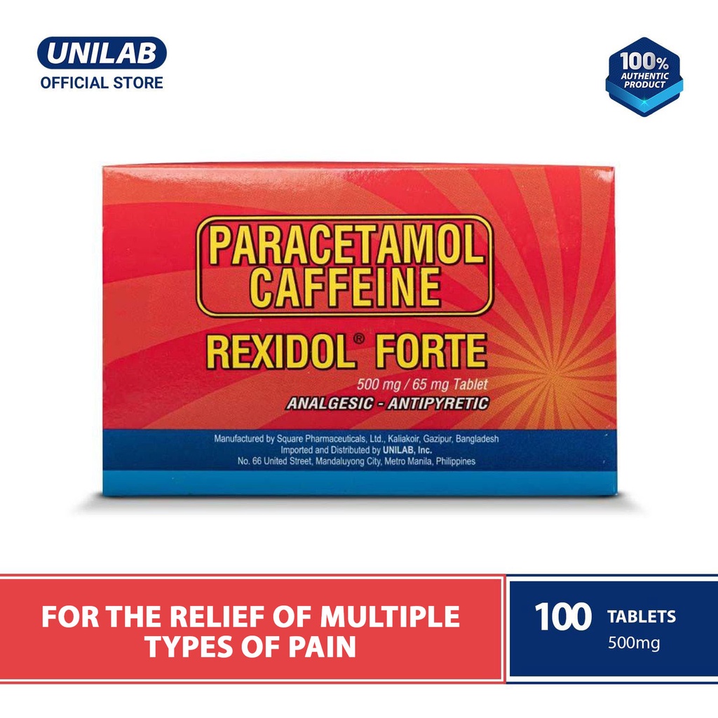 Rexidol Unilab Forte 100 Tablets Paracetamol + Caffeine Shopee