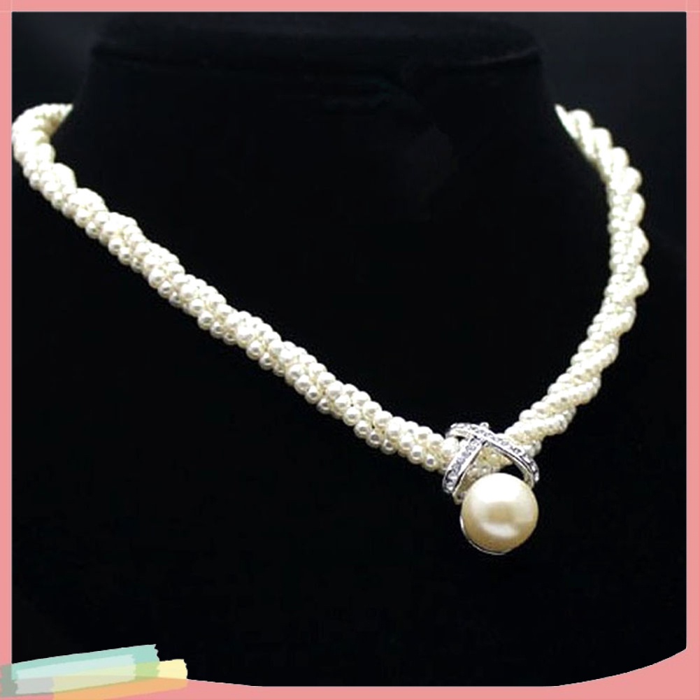 [LK] Fashion Big Faux Pearl Pendant Women Choker Necklace Statement ...