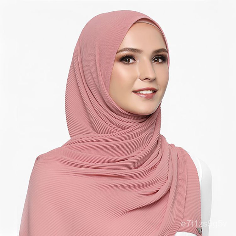 Wholesale Mini Pleated Hijabs Muslim Woman Plain Crinkle Scarf Tudung Malaysia Chiffon Shawl 8519