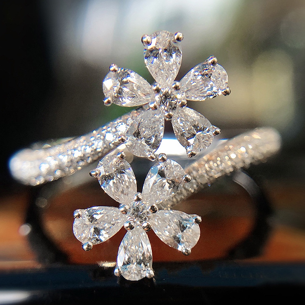Flower Fashion Ring Ladies Water Drop Shape Gem Zircon Open Luxury ...