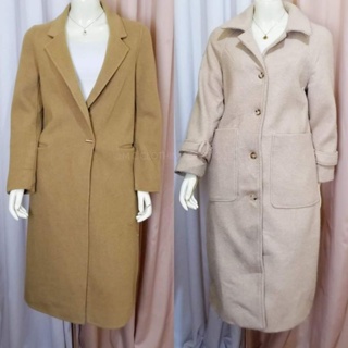 Ladies Woolen Coat Lantern Sleeve Loose Button Elegant Outwear Mid Length  Jacket