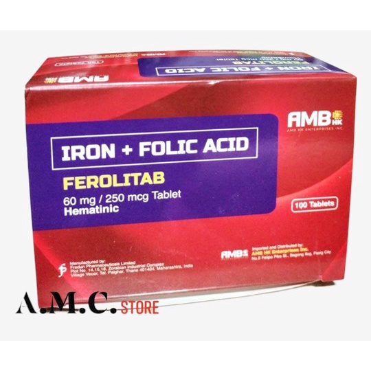 Cod2023☞ferolitab Ferrous Sulfate Folic Acid 300mg 250mcg Tablets 100 Tablets In A Box