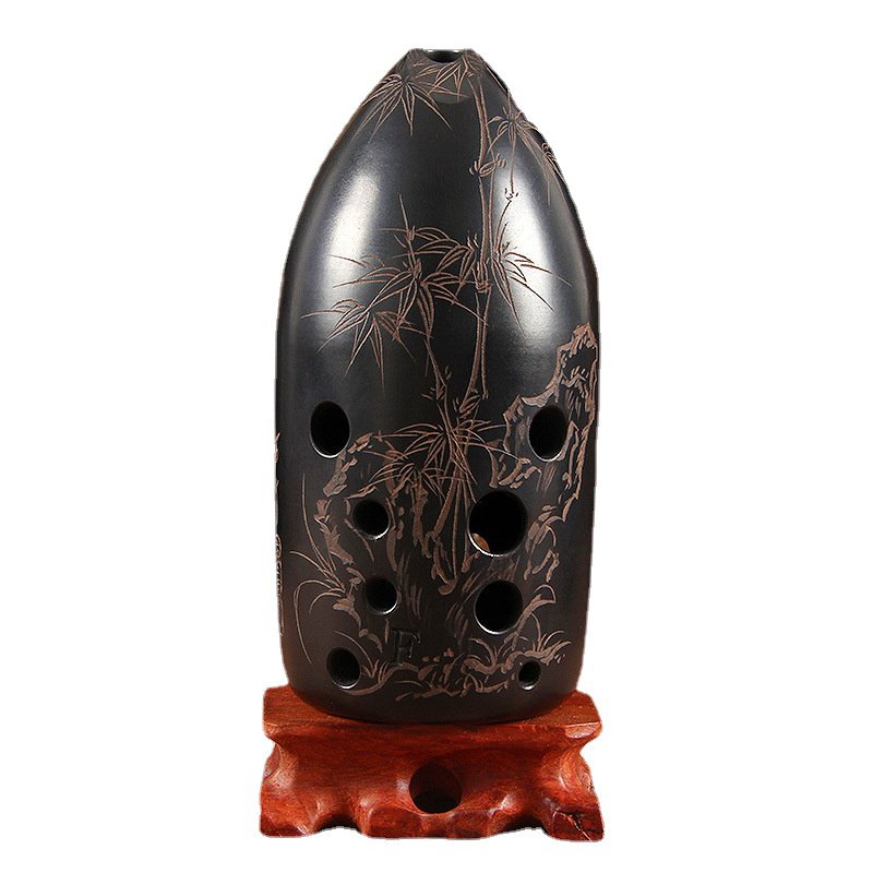 ☑☑☑10 Holes Ceramic Xun Ocarina F Key Black Chinese Traditional Xun