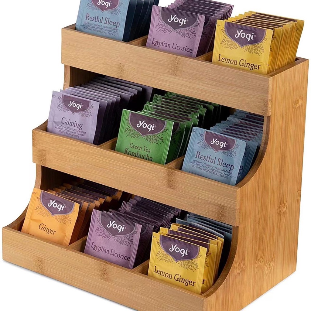Desktop tea bag storage rack 3-layer bamboo tea bag coffee shop coffee ...