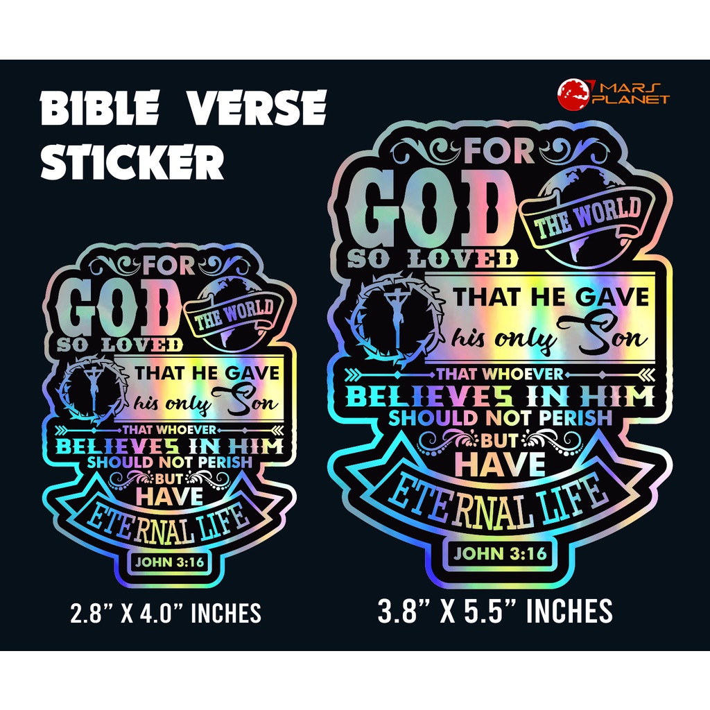 BIBLE VERSE STICKER JOHN 316 FOR GOD SO LOVED THE WORLD ( WATERPROOF