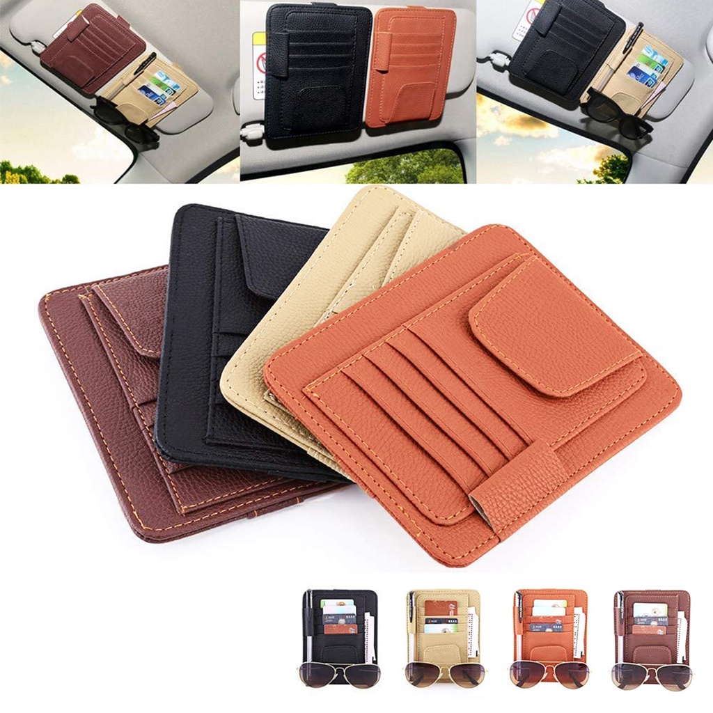 Universal Leather Sun Visor Card Holder for Car Interior Accessories