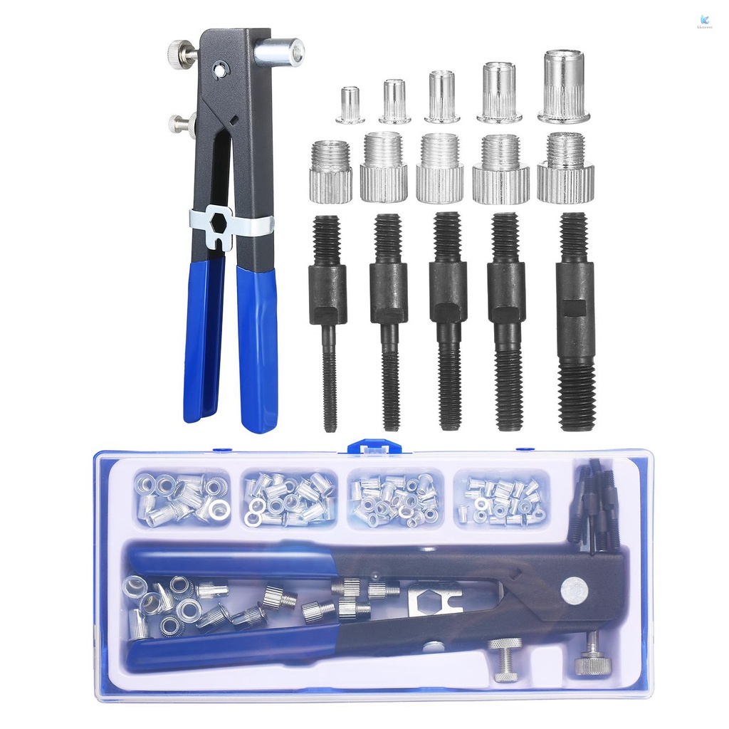 KKmoon 86PCS Rivet Nut Tool Kit Set Blind Rivet Nut Hand Riveter Wrench ...
