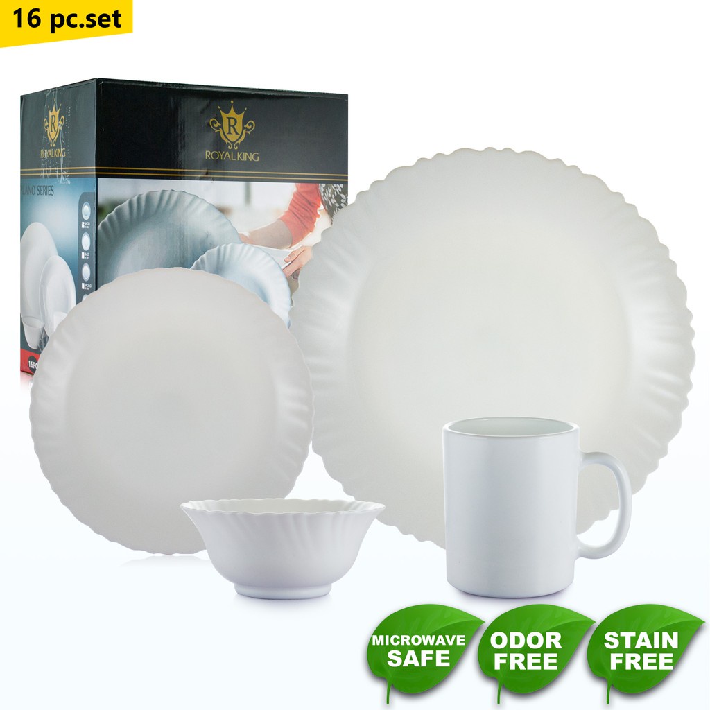 Royal King 16pc Plain Fluted Dinner Set Microwavable Safe Tableware