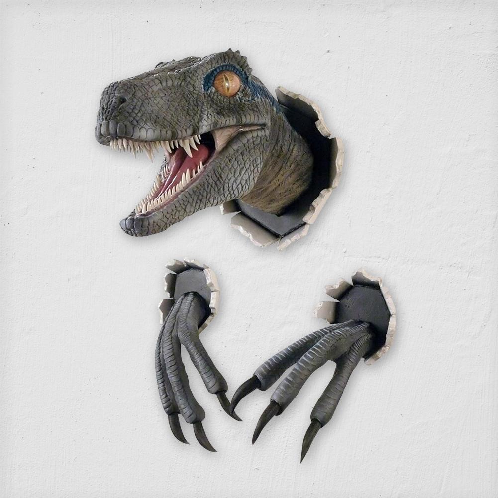 P0DS Wall Bursting Blue Velociraptor Prop Replica, Dinosaur Wall