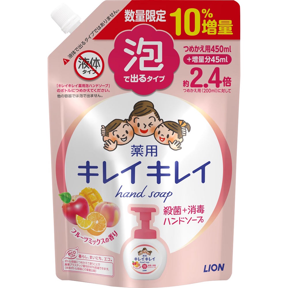 LION Kirei Kirei Foam hand, fruit mix, extra large volume, 450+45ml ...