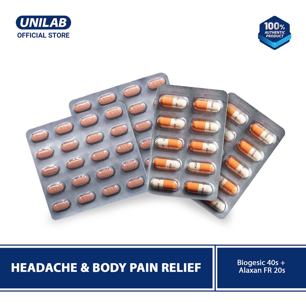 Headache and Body Pain Relief (Biogesic 40s + Alaxan FR 20s) Shopee