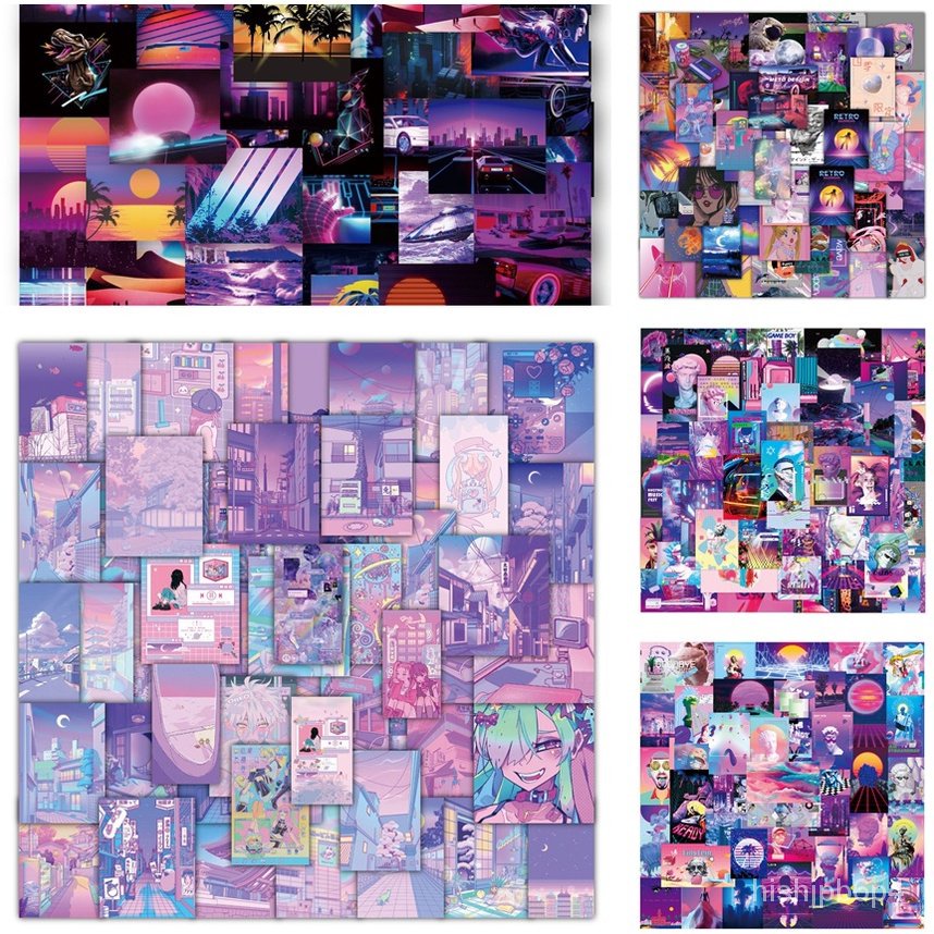 HIT 50Pcs Purple Laser Girl Heart Graffiti Stickers Monster Decals
