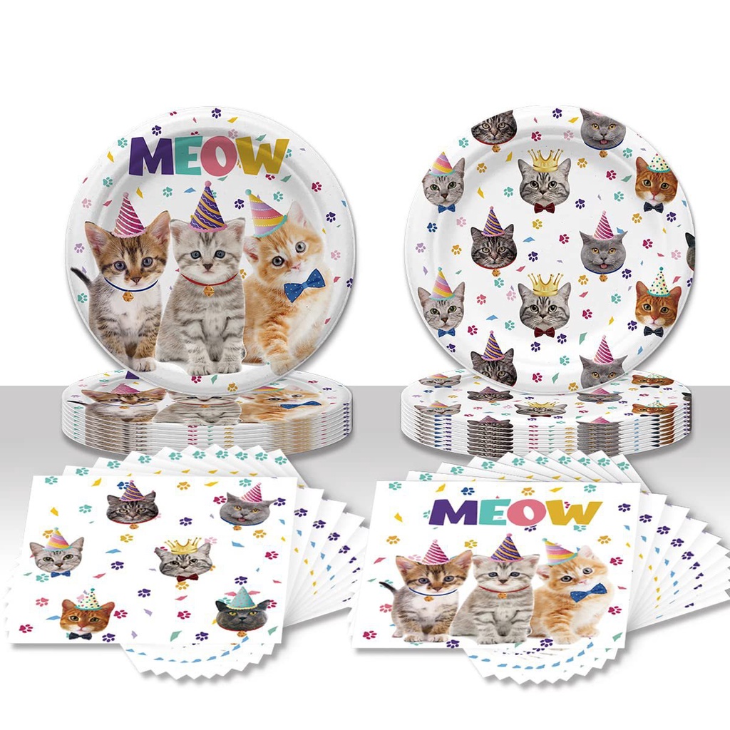 Cat Birthday Party Supplies Kitten Birthday Party Decoration Disposable Cutlery Paper Plate Cup