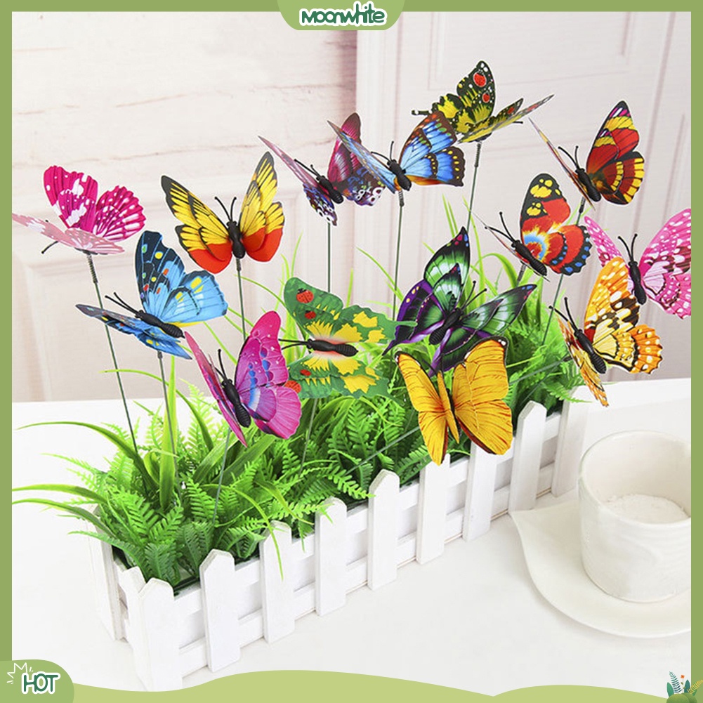 (MOONWHITE) 10/20/50Pcs Artificial Butterfly Insert Rod Garden Decor ...