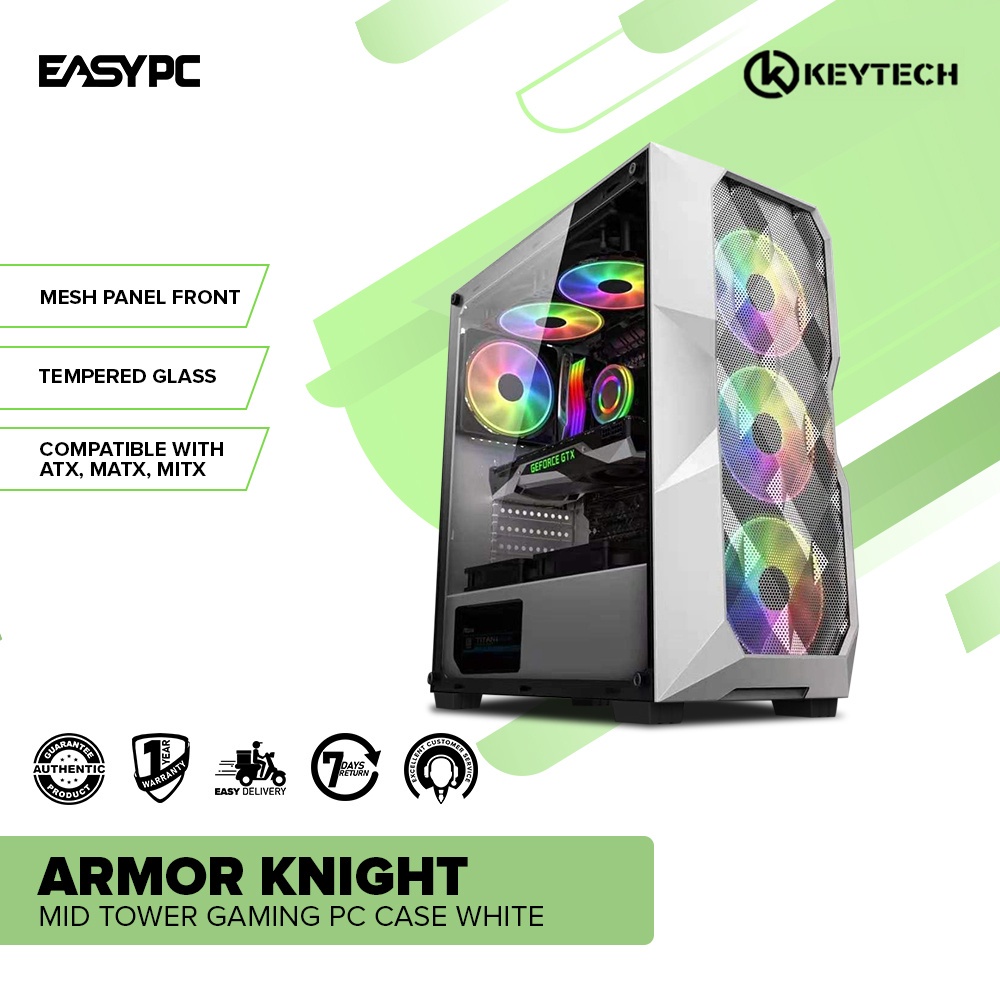 ☃EasyPC | Keytech Armor Knight Series Mid Tower Gaming PC Case White or ...
