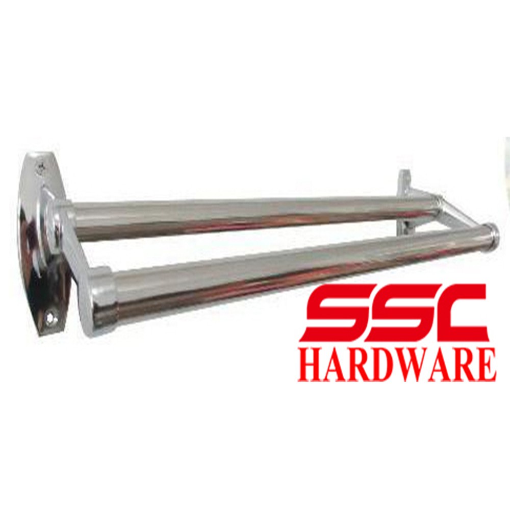 Double Curtain Rod Towel Holder Stainless Steel Chrome Hanger Rack Wall