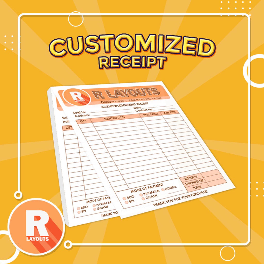 ∏Customized Receipts Sales Invoice Acknowledgement Receipt Shopee