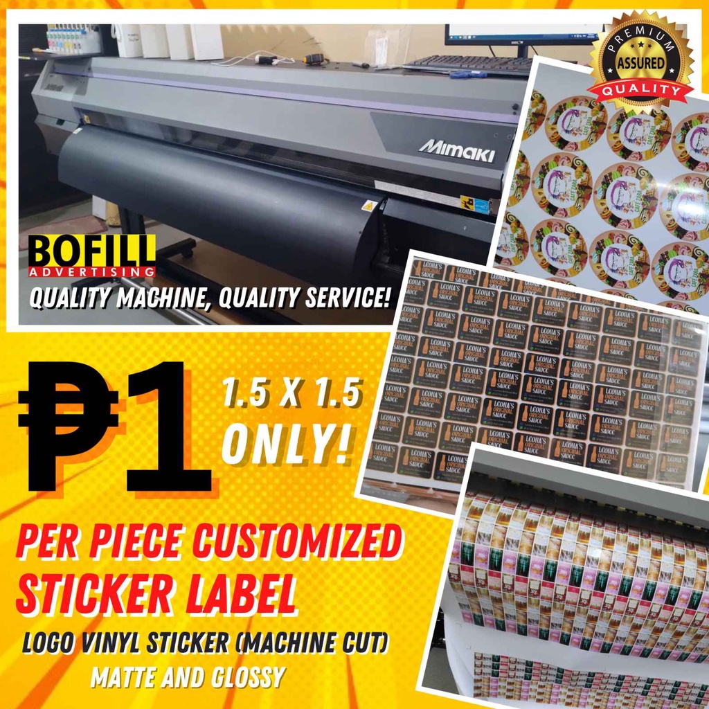 ¤PER PIECE CUSTOMIZED STICKER LABEL 1.5 x 1.5 PISO LANG/LOGO VINYL