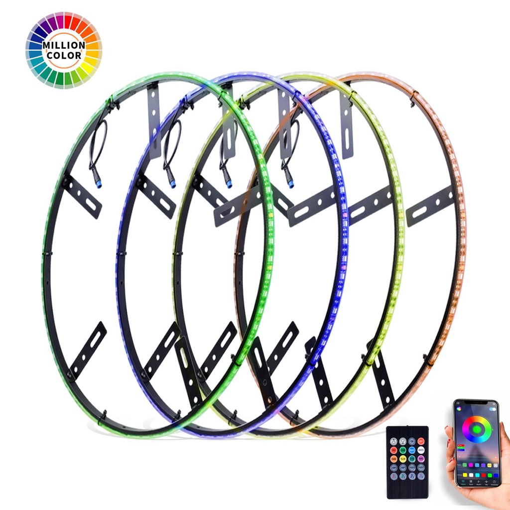 4Pcs 15.5 inch Car Hub Light RGB LED Wheel Light Auto Ring Lamp with